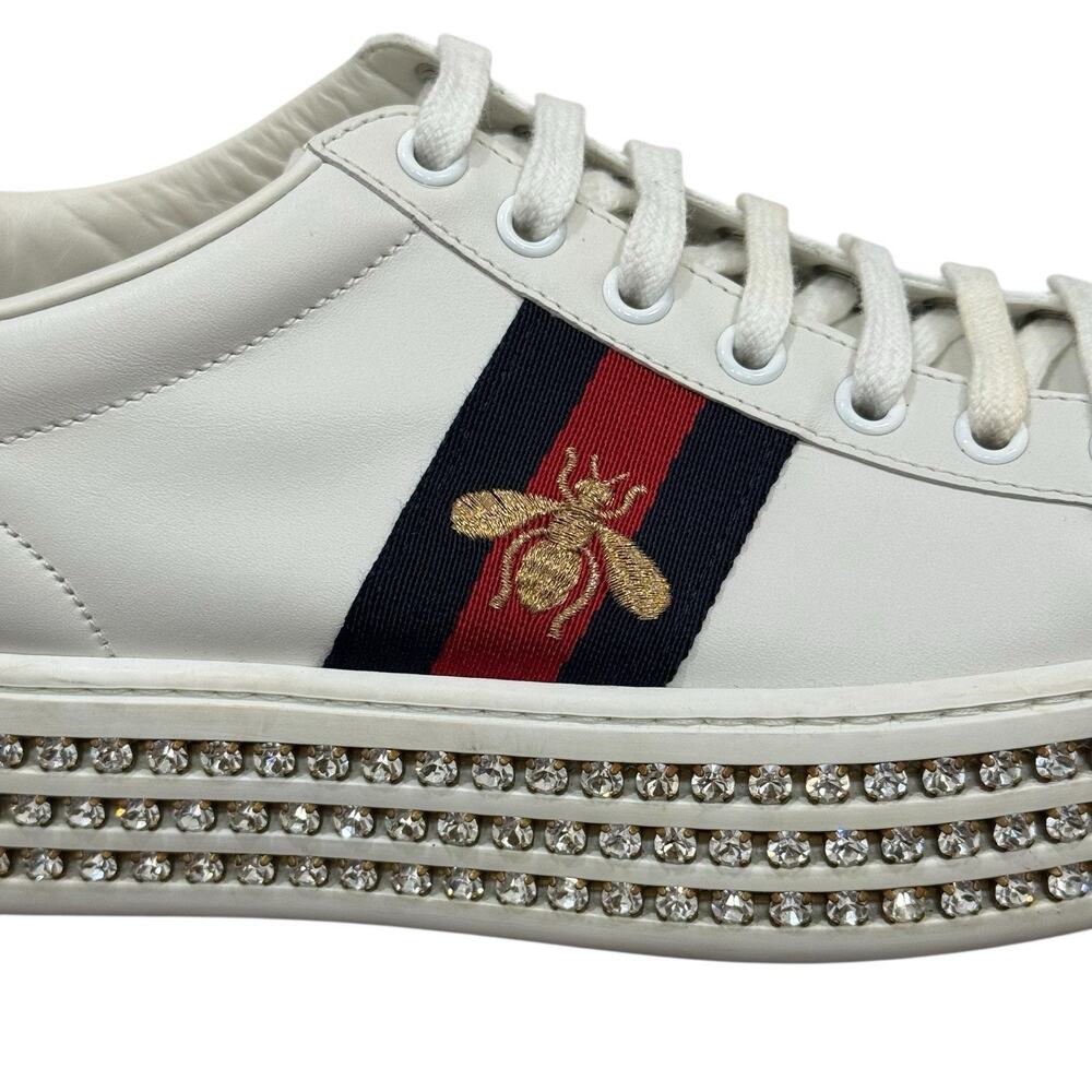 Gucci Ace Platform Sneakers Crystal Embellished Leather Size 37 - Picture 6 of 16